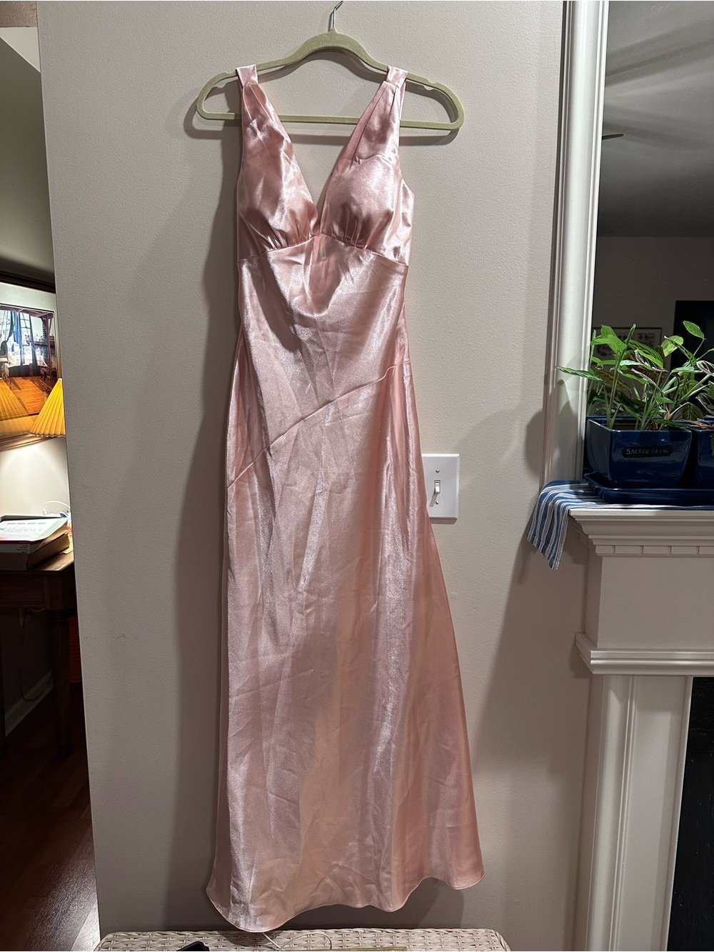 Satin V-Neck Maxi Dress in Blush Pink
